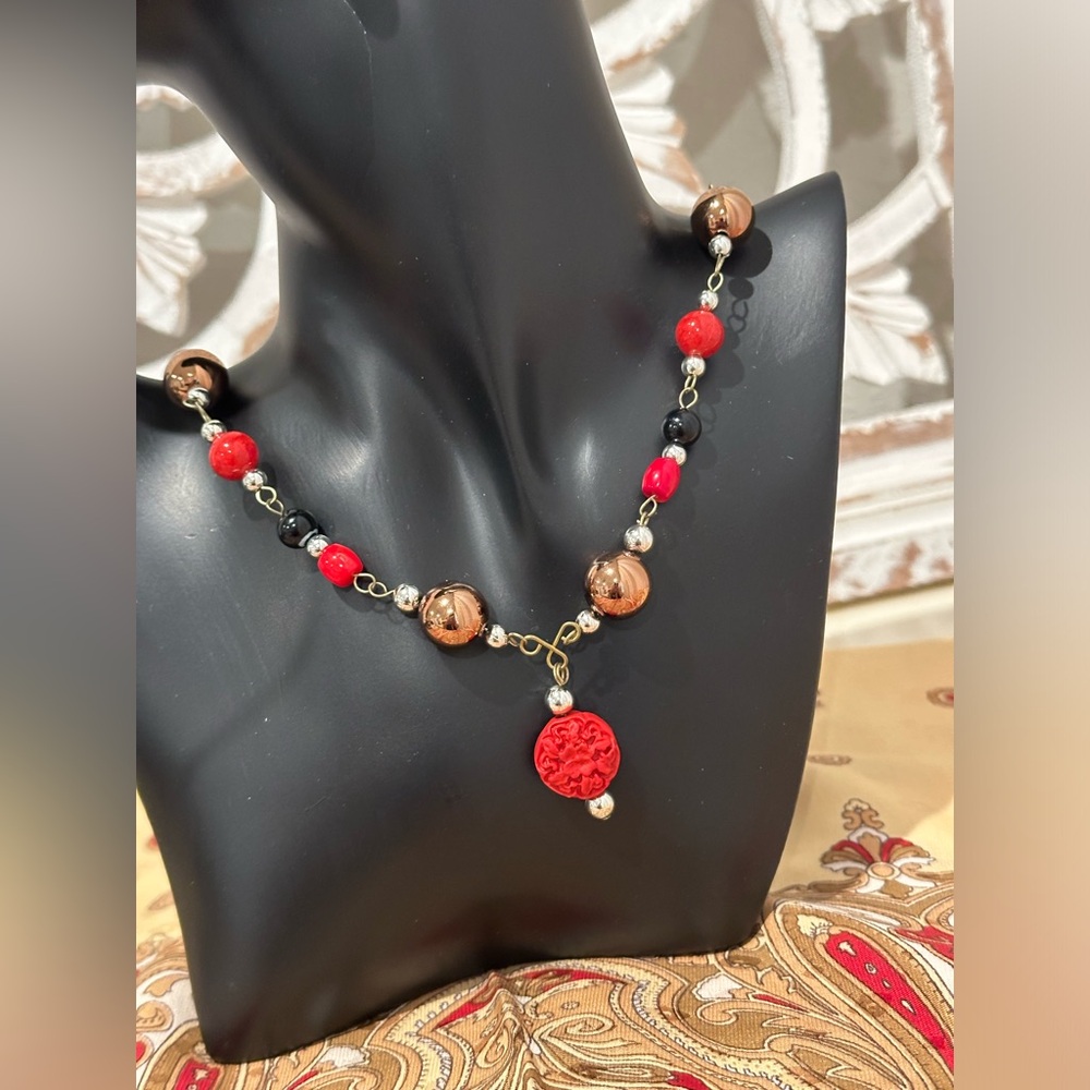 MULTICOLOR NECKLACE WITH MATCHING EARRINGS HANDMADE JEWELRY - Picture 3 of 3